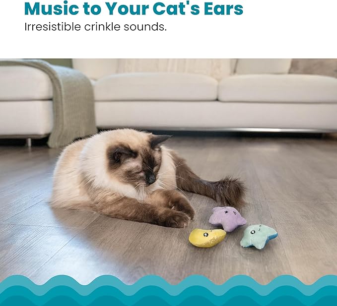 Catstages Toss 'N Twinkle Light-Up Cat Toys with Catnip & Crinkle, Multicolored, 3-Pack