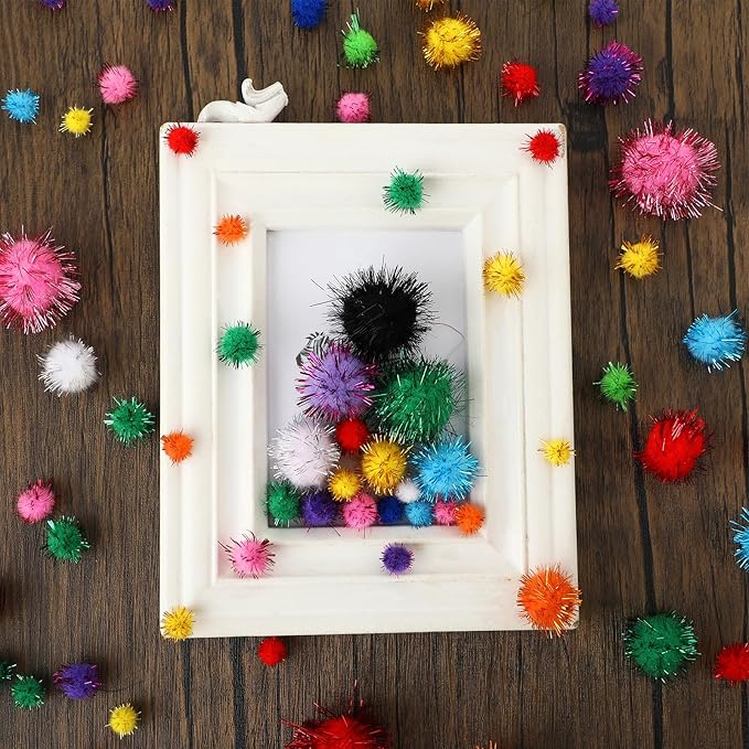 100Pcs Color Flash Cat Toy Balls, Craft Cat Toy Balls with Tinsel, Soft Fluffy Puff Ball for Crafts, Sparkle Glitter Cotton Ball for Kittens Exercise