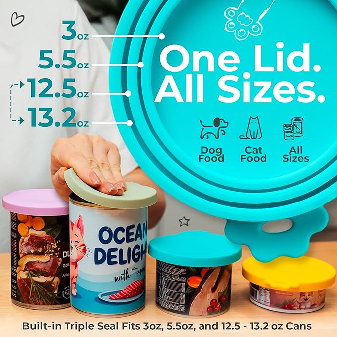 3 Pack Universal Pet Food Can Covers Lids - One fit 3 Standard Size Cans for Cats and Dogs Food Cans - Easy to Clean - Safe Silicone - Emerald Wave