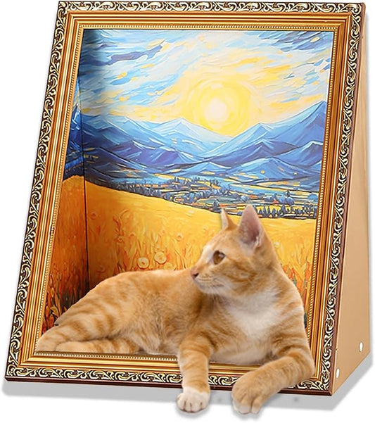 Oil Painting Cat House with Scratcher,Cat Bed Art Picture Frame Scratching Board Playing Tent Box, Assemble Kitty Couch Cave Condo Creative Pets Furniture - Kitty Living in Famous Painting (Field)