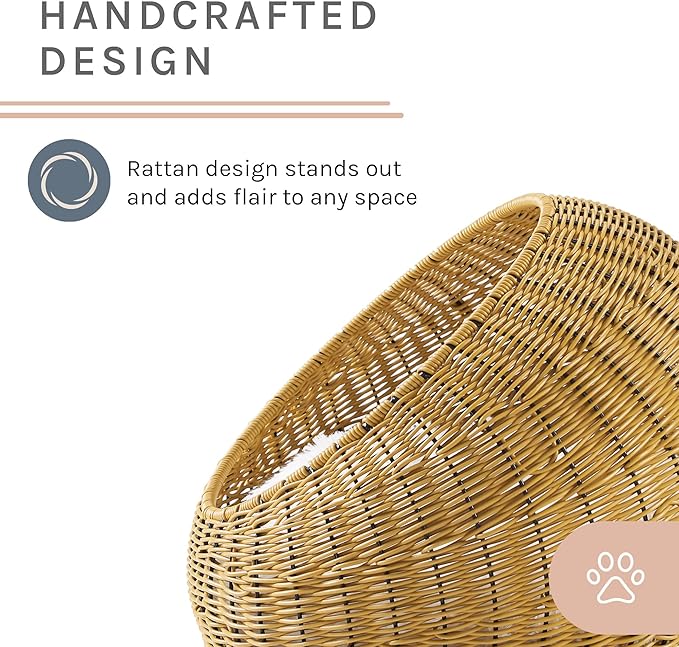 Sam's Pets NALA 19" Round Wicker Cat Bed - Stylish, Comfortable, and Private Pet Nest with Plush Cushion