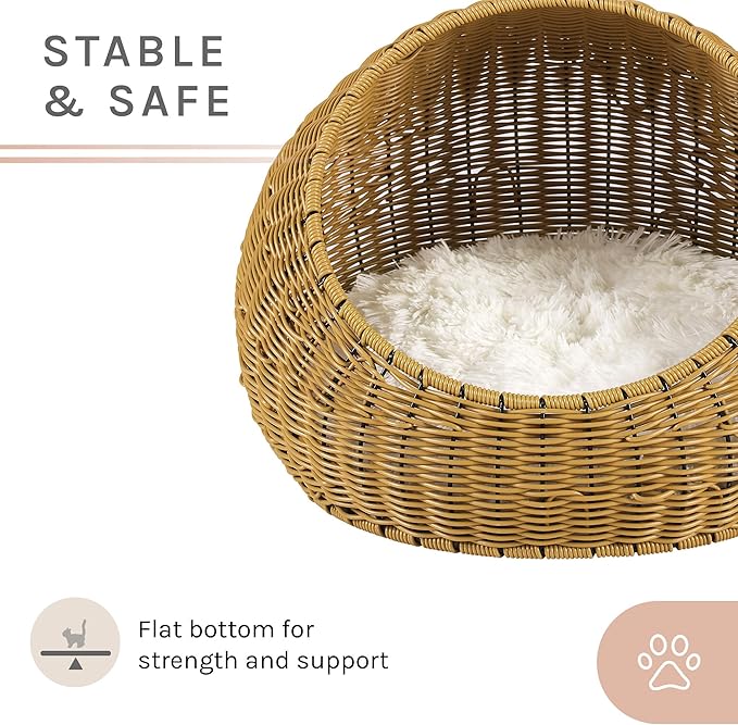 Sam's Pets NALA 19" Round Wicker Cat Bed - Stylish, Comfortable, and Private Pet Nest with Plush Cushion