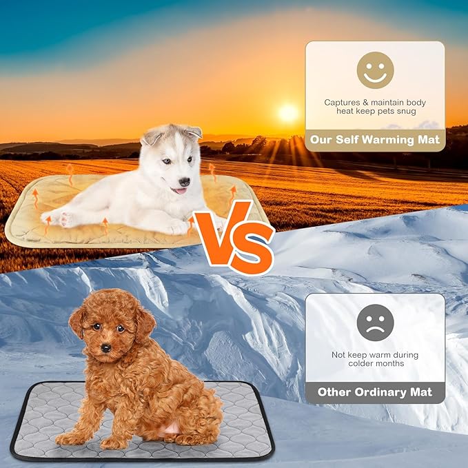 2 Pack Self Heating Cat Mat Self Warming Pet Pads Washable Kennel Mat Dog Crate Pad Reflects Body Heat Non Skid Cat Thermal Pads for Puppy Indoor Outdoor(Beige,16 x 20 Inches)
