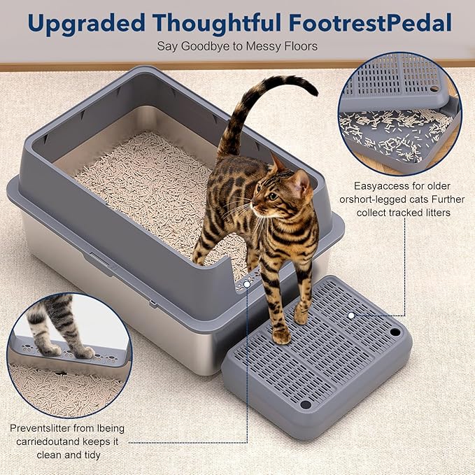 Stainless Steel Litter Box with lid,28" L x20 W XXL Extra Large Litter Boxes,Metal Litter Box with Hight Sides for Big Cats& Multiple Cats,Never Absorbs Odors, Anti-Urine Leakage, Easy Cleaning