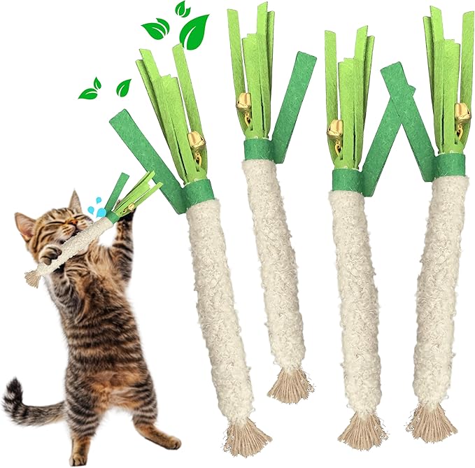 Catnip Chew Stick 4PCS with Wrapped Cotton Rope – Natural Dental Care Cat Toy for Teeth Cleaning & Gum Health, Satisfies Chewing Instincts, Safe & Long-Lasting Kitten Teething Toy (White)