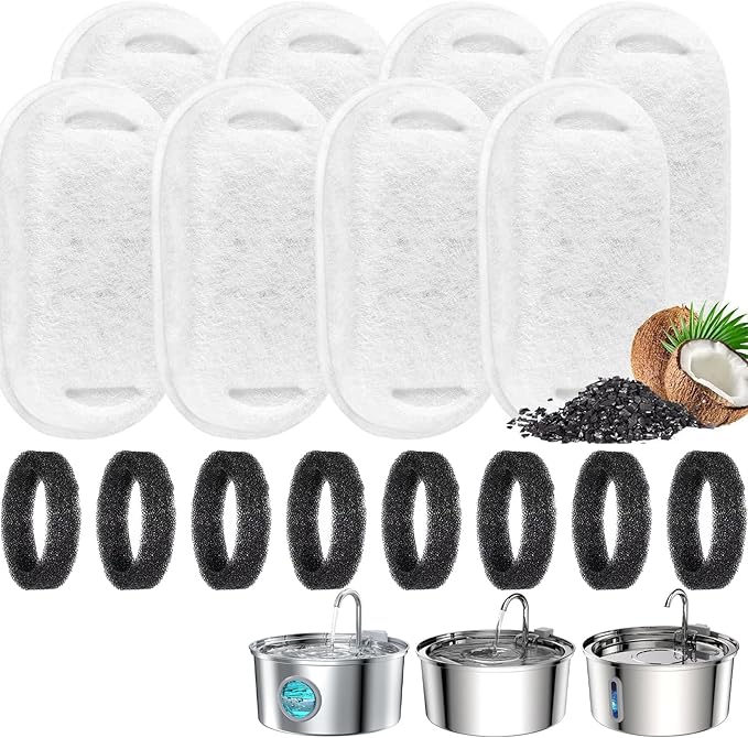 Pawira Water Fountain for Cats, 2025 Upgraded 3.2L/7L Stainless Steel Cats & Dogs Water Fountain with Filter Sets, Multi-Filtration, Whisper Quiet, Easy to Clean (3.2L/112oz, Extra 8 Filter Sets)