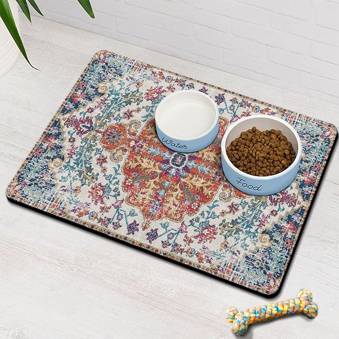 Pet Feeding Mat for Floors Waterproof Dog Mat for Food and Water Absorbent Quick Dry Non Slip mat for Cat Bowls