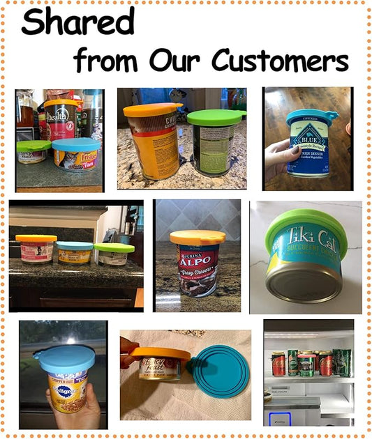 Comtim Pet Food Can Cover Silicone Can Lids for Dog and Cat Food(Universal Size,One fit 3 Standard Size Food Cans) (Blue/Orange)