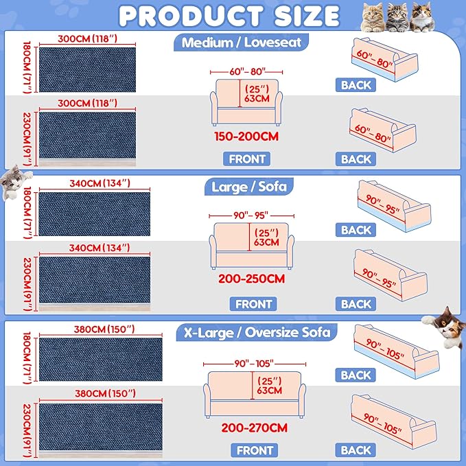 Cat Scratch Furniture Protector - Anti-Slip, Waterproof Sofa Cover to Keep Cats Off, Pet-Friendly Couch Protectors for 3 Cushion Couch, Anti-Scratch Couch Cover for Pets and Kids 150"X91"Navy Blue