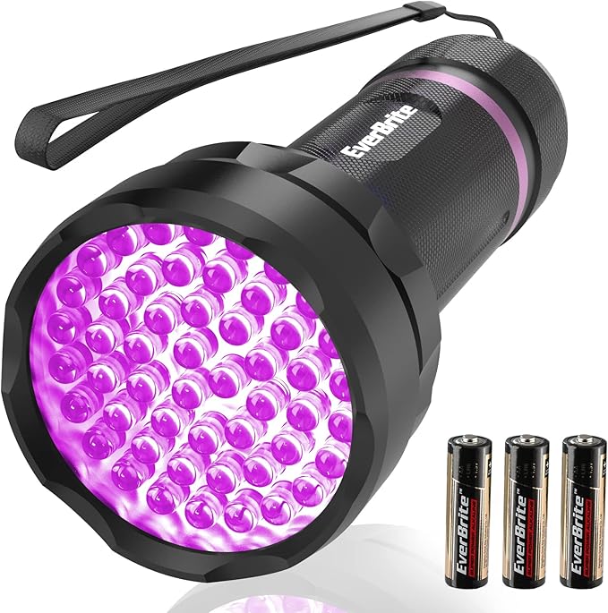 EverBrite UV Flashlight, 51 LED Blacklight Flashlights, 395nm Black Light Flashlight for Pet Urine Detection, Scorpions, Dry Stains, Bed Bug (Batteries Included)