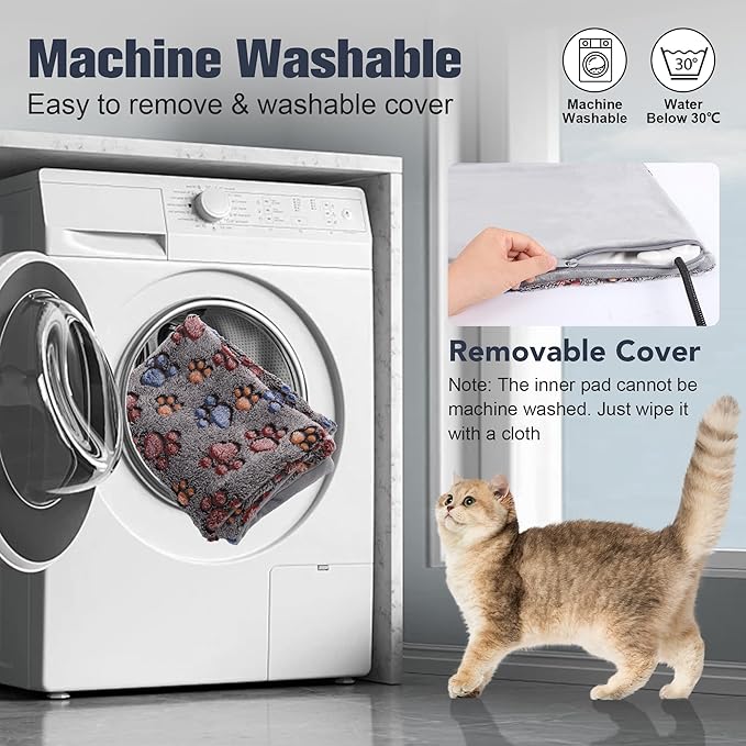 Cat Heating Pad, Waterproof Pet Heating Pad for Cats Dog Indoor, 11 Adjustable Temperature Cat Warming Bed Mat with Timer, Indoor Heated Bed with Chew Resistant Cord (S: 18'' L X 18W '')