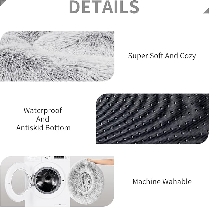 Love's cabin Calming Cat Bed for Indoor Cats, Anti-Anxiety Donut Round Dog Bed, Fluffy Faux Fur Washable Pet Bed for Small Medium Dogs and Cats,Grey,20in