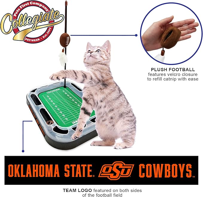 Pets First 5-in-1 Cat Toy: Scratcher, Wand, Plush Football & Feathers with Catnip & Interactive Cat Ball Bell