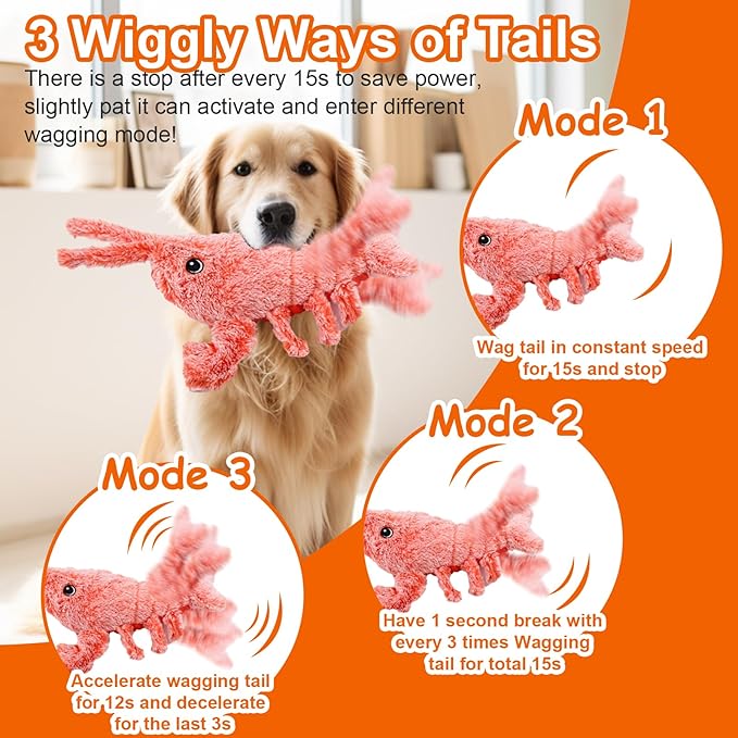 Mity rain Interactive Dog Toys - Wiggly Lobster for Small Medium Large Dogs, Moving Pet Toy to Keep Them Busy for Boredom, Floppy Smart Motion Activate Enrichment, Rechargeable
