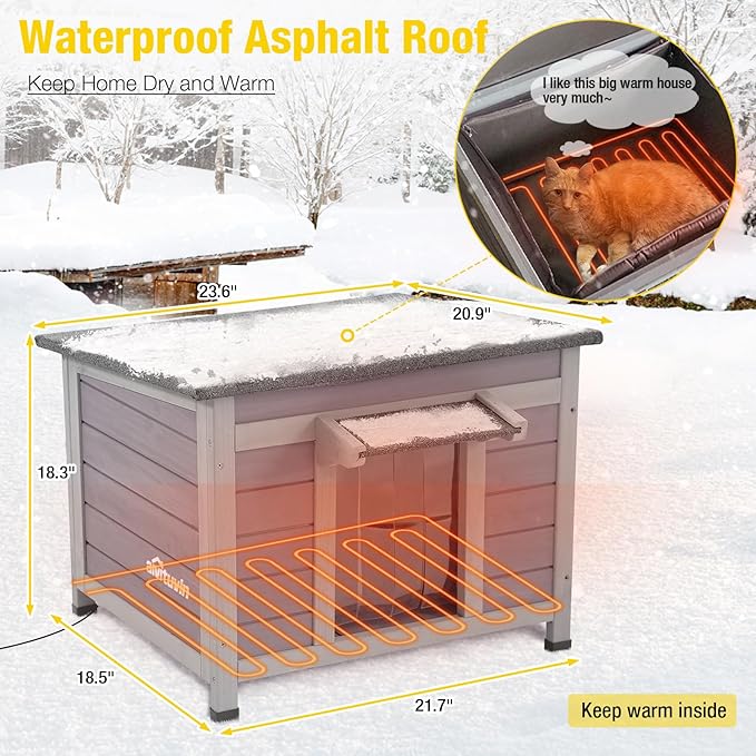 Aivituvin Outdoor Cat House Heated Feral Kitty Shelter with Heating Pad for Winter Dog House Upgrade Insulated Liner for Rabbit,Bunnies,Cats and Dogs,Waterproof