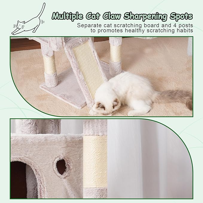 Cat Tree, 41.3" Cat Tower for Indoor Kittens with Scratching Board and Posts, Multi-Level Cozy Cat Condo with 2 Perches, Hammock, Balls, Mushroom GCT005SMU