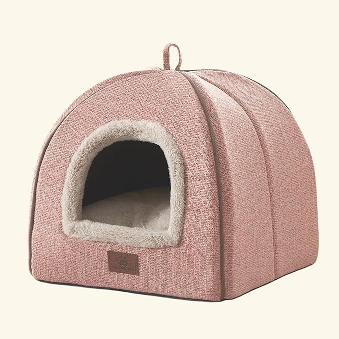 Cat Beds for Indoor Cats - Cat House Cats Tent with Removable Washable Cushioned Pillow, Soft and Self Kitten beds,Pet Bed((Large,Pink)