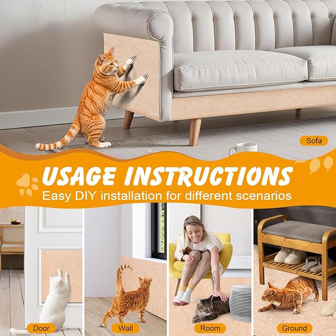 78.7x15.8 in Cat Scratch Furniture Protector, Self-Adhesive Couch Protectors from Cat Caws for Couch, Wall Trimmable (Beige)