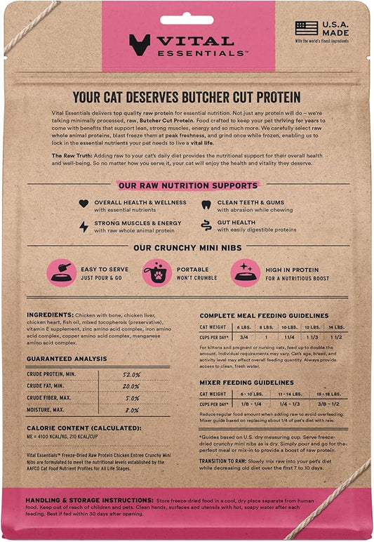 Vital Essentials Freeze-Dried Raw Chicken Meal or Mixer Cat Food Crunchy Nibs, 12 oz