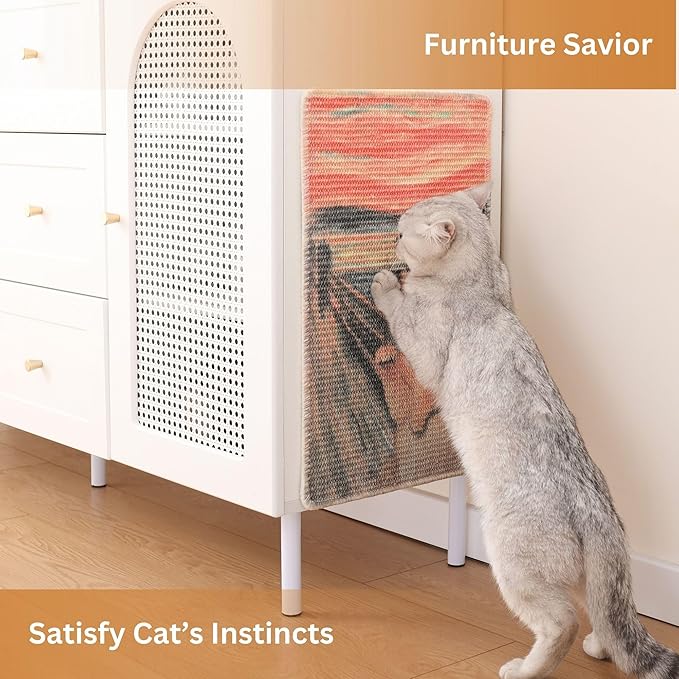 Sisal Cat Scratcher Post Mat (Use on Wall, Couch and Carpet), Durable and Shedding-Resistant Cat Scratching Surface - 21.7x13 inch with Adhesives and Twist Pins (Scream)