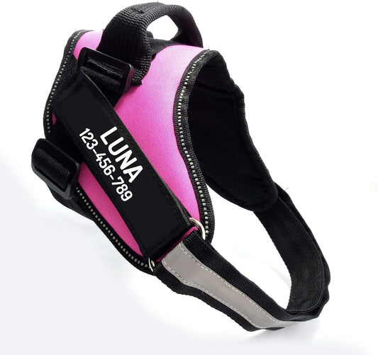 PawPawify Custom No Pull Dog Harness with Name and Phone Number, Heavy Duty Personalized Pet Vest to Prevent Tugging, Pulling, or Choking, Training and Walking (Pink, XXL (85-140 LBS))