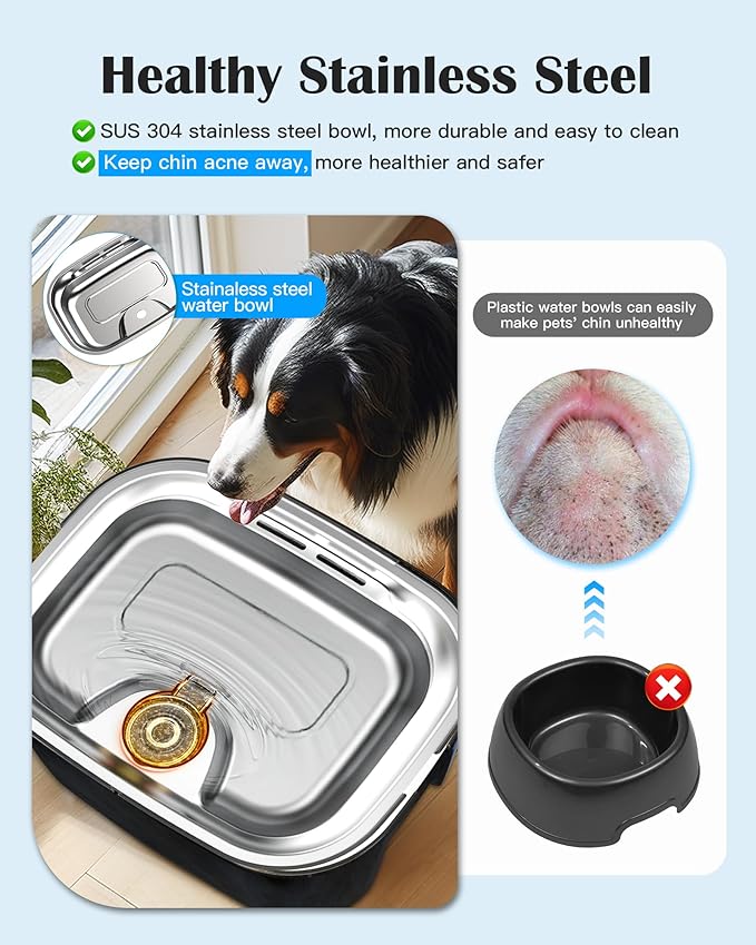 lesotc Dog Water Fountain Stainless Steel, 2.6 Gallon/10L Pet Water Fountain Cat Water Fountain Dog Water Bowl Dispenser for Large Dogs & Multi Pets, Ultra-Quiet, Smart Pump, Easy to Clean