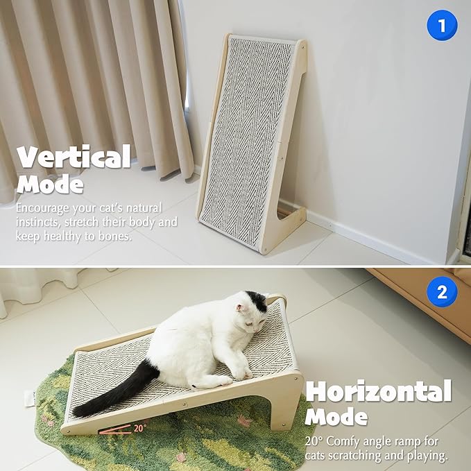 PETKARAY Sisal Cat Scratcher Ramp, L Shaped Scratching Post and Scratch Pad for Indoor Cats, Wall Furniture Protector(Chevron)