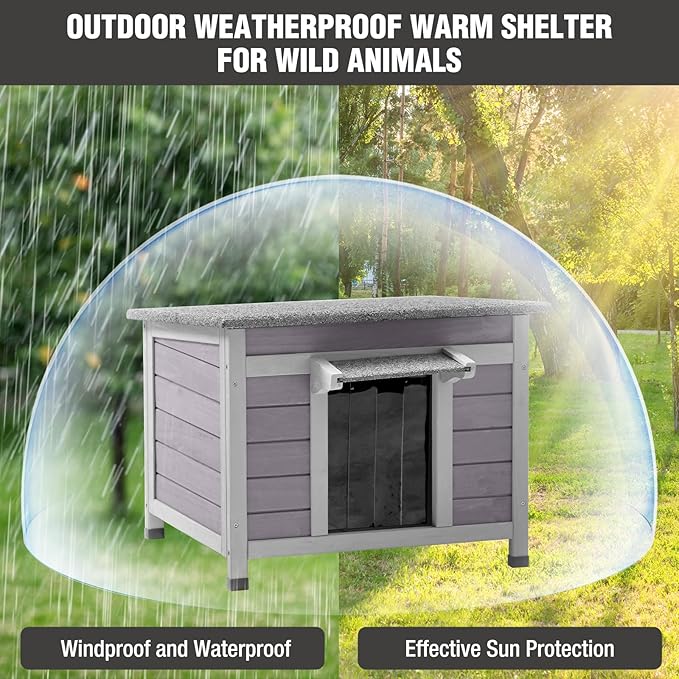 Cat House Outdoor Indoor, Waterproof Feral Cat Shelter, Wooden Rabbit Hutch Outside with Openable Top, for Bunny, Dog and Other Small Animals