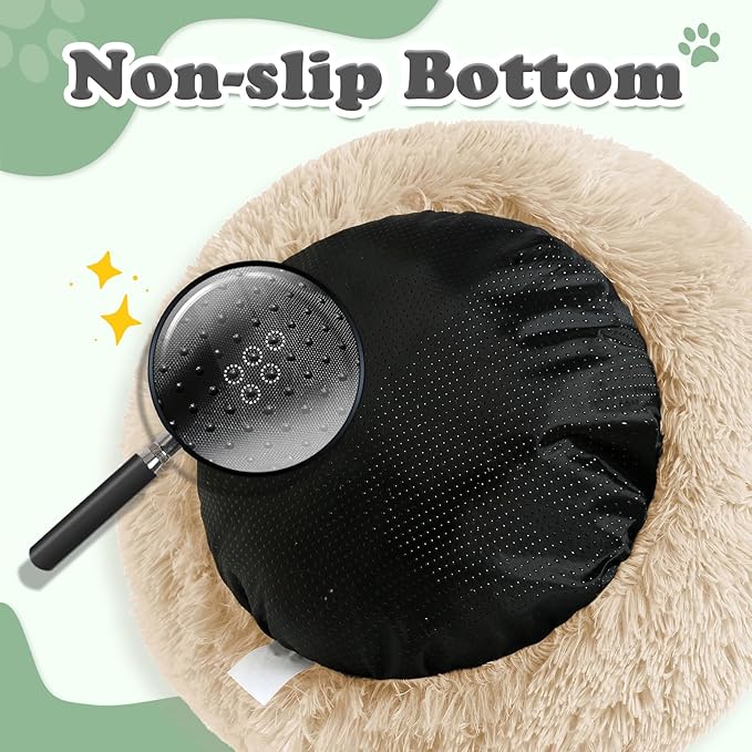 JOLLYVOGUE Dog & Cat Bed, Calming Anti-Anxiety Pet Bed for Small Dogs, Fluffy Donut Cushion for Small and Medium Pets (23")