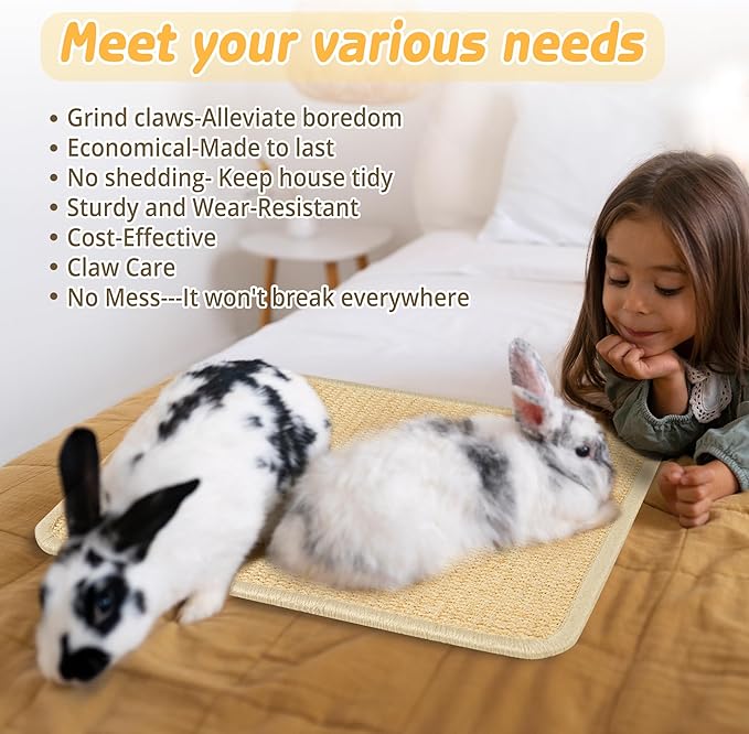 2Pcs Bunny Scratch Pads, Sisal Rabbit Scratching Pad,Natural Cat Resting Mats for Cages,Guinea Pig Bed Mat,Forage Grass Mat,Teeth Care Rabbit Mats (15.7x11.8 in)