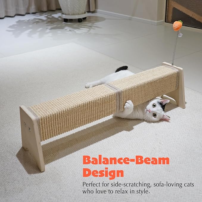 PETKARAY Horizontal Scratching Post, 30" Sisal Cat Scratch Pad, Large Cat Scratcher with Spring Toy, Protect Furniture for Indoor Kitten