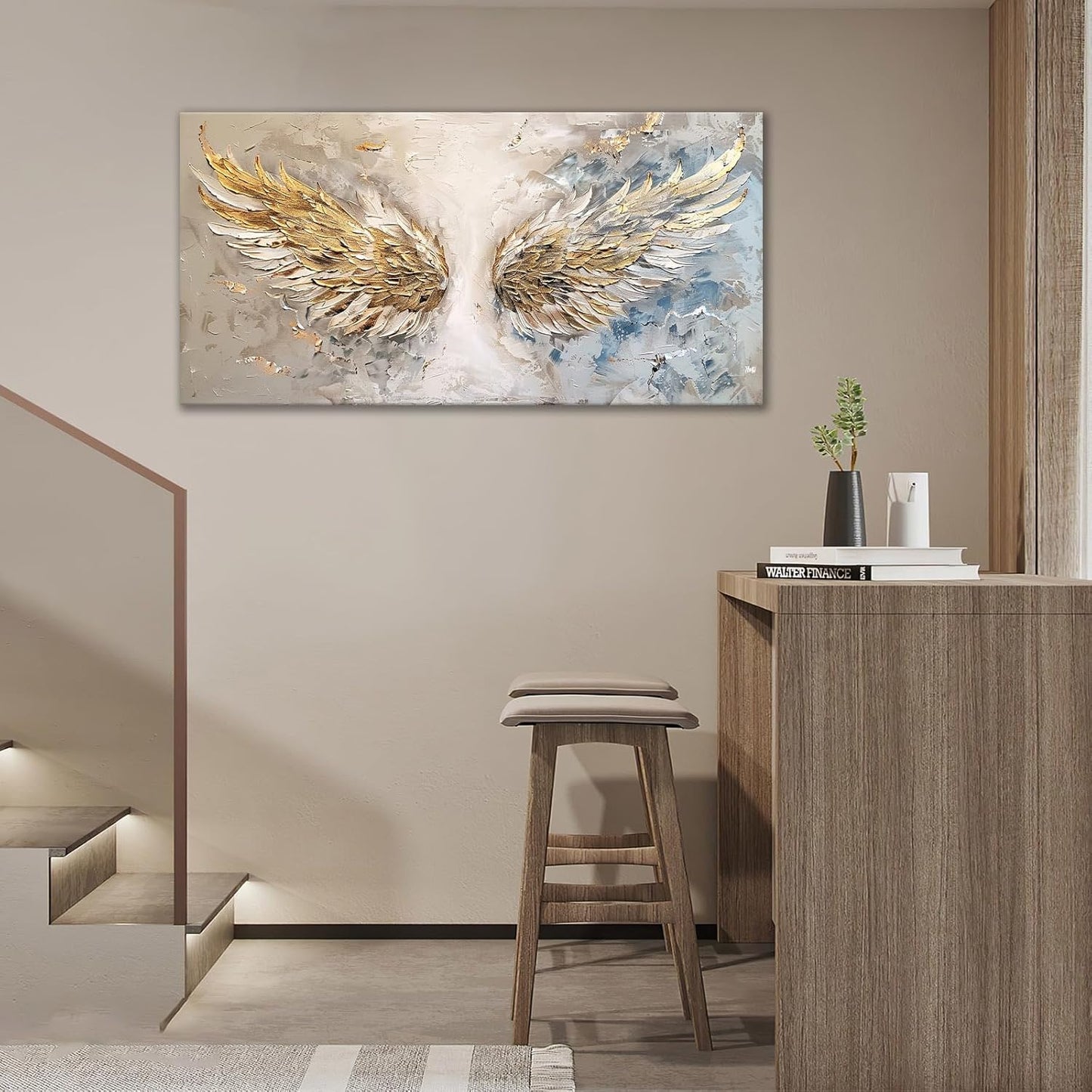 Large Angel Wings Wall Art Golden Abstract Extra Canvas Living Room Pictures Framed Prints Aesthetic Oversize Wall Decor Big Painting Artwork for Bedroom Dining Office Home 60"x30"