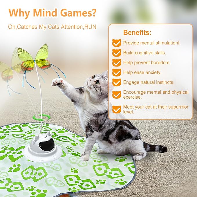 AO LI GEI Interactive Cat Toys Hide and Seek,3 in 1 Cats Rechargeable Interactive Kitten Toy with Remote Control, Automatic Fluttering Butterfly, Moving Ambush Feather,Kitten Indoor Cat Exercise Toy