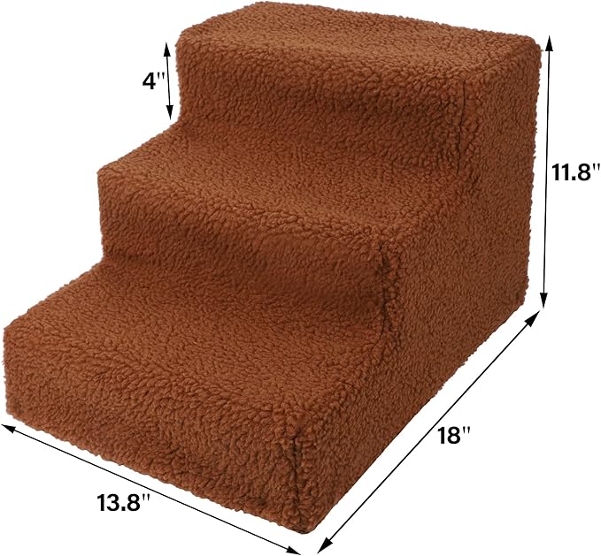 yofit Doggy Steps - Non-Slip 3 Steps Pet Stairs for Cats and Dogs, Foldable Plastic with Washable Carpet Holds Up to 50 lbs (Brown)