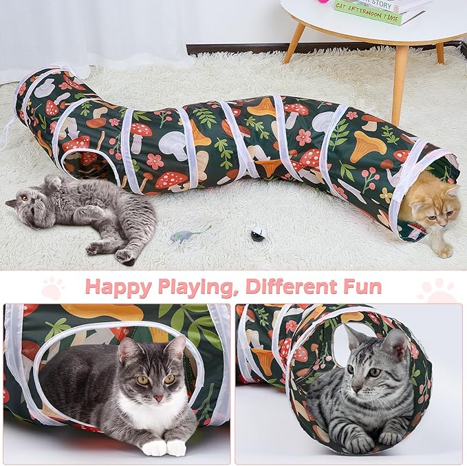 Glittme Cat Tunnel, Cat Tunnels for Indoor Cats, S-Shape Cats Cave with Cat Toys, Foldable Cat Tubes and Tunnels for Cats, Rabbit, Puppy, Guinea Pig