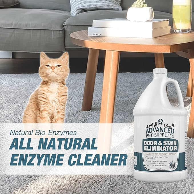Advanced Pet Supplies Odor Eliminator and Stain Remover Carpet Cleaner with Odor Control Technology, Professional Strength Enzymatic Solution, Natural Enzymes for Carpet and Hardwood Floors (Gallon)