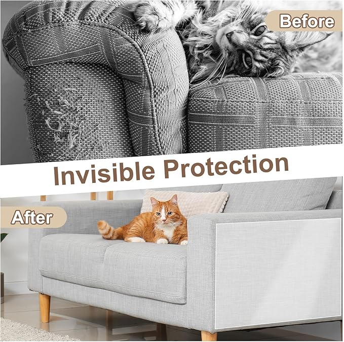 uxcell Anti Scratch Furniture Protector, 18 Sheets 17" x 12" Single-Sided Sticky Couch Protector from Cat Claws, Clear Protectors from Cats Scratching for Sofa Corners, Walls, Doors