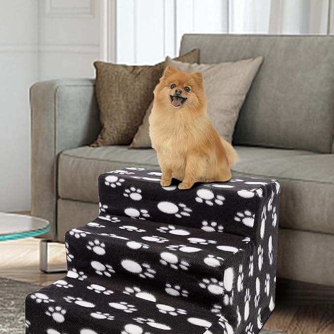 yofit Doggy Steps - Non-Slip 3 Steps Pet Stairs for Cats and Dogs, Foldable Plastic with Washable Carpet Holds Up to 50 lbs (Dark)