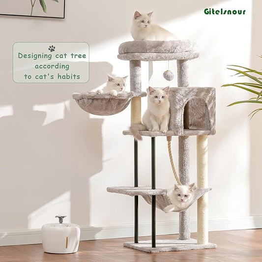 Cat Tree, Cat Tower for Indoor Cats, 43.3 inch Cat Tree Tower with Sturdy Steel Tube, Cat Hammock, Cat Condo for Small Cats and Kittens, Cat Scratching Post, Light Gray GCT004SW