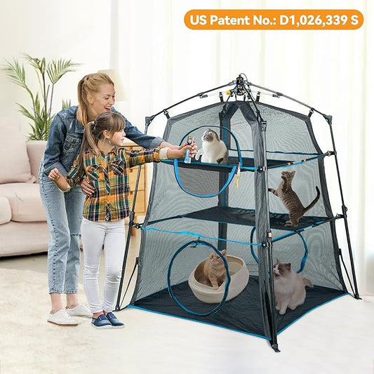 X-Large Catio Outdoor Cat Enclosure,3-Tier Spacious Outdoor Cat Tent for Indoors and Outdoors,Portable and Foldable Kitty Enclosure,Two Doors Design can Assemble More Shapes (Patented)
