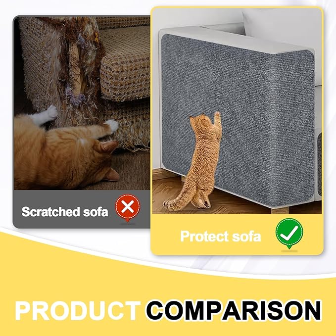 Cat Scratch Couch Furniture Protector,Trimmable Self-Adhesive Carpet, DIY Climb Cat Scratcher Mat for Covering Cat Tower and Couch Protector from Cat Claws(LightGrey,39.3x15.8In)