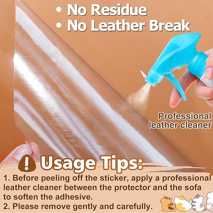 Cat Scratch Furniture Protector - Specially Designed for Leather Furniture, Easy to Remove Anti-Scratch Couch Protector from Cat, No Pins, 16 Pack