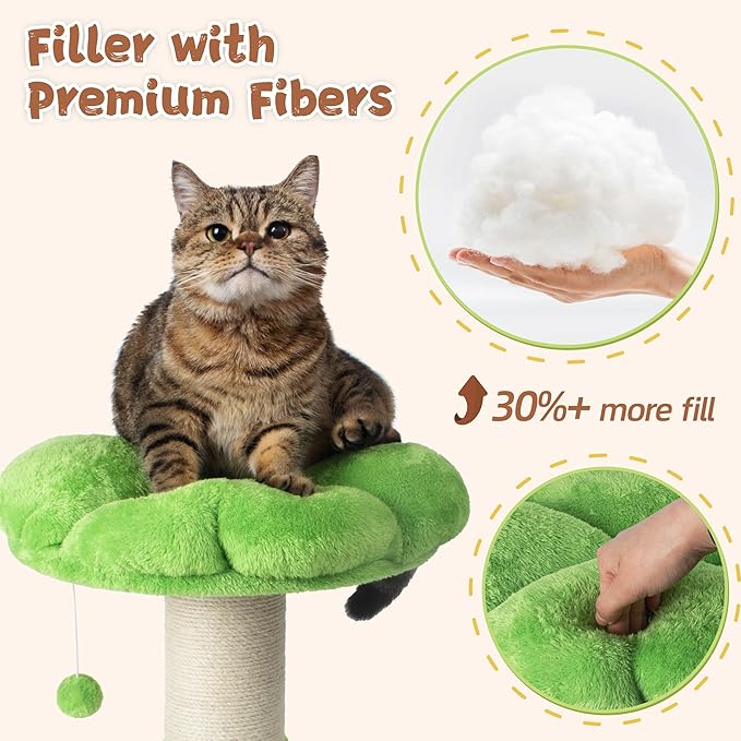 Fantasreen Cat Scratching Post Cat Scratcher Tall Scratching Posts for Indoor Cats with Cat Toy and Interactive Ball Self Groomer for Kittens Adults Cats (Green)
