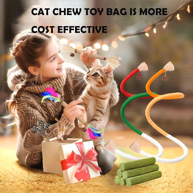 Cat Toys 3Pack Cat Grass Treat Catnip Toy with Silvervine for Indoor Kitten Toys Wood Cat Chew Rope Kitten Grass Sticks for Teeth Cleaning Cat Snack for Kitty Cat Nip Dental Care Cat Self Play