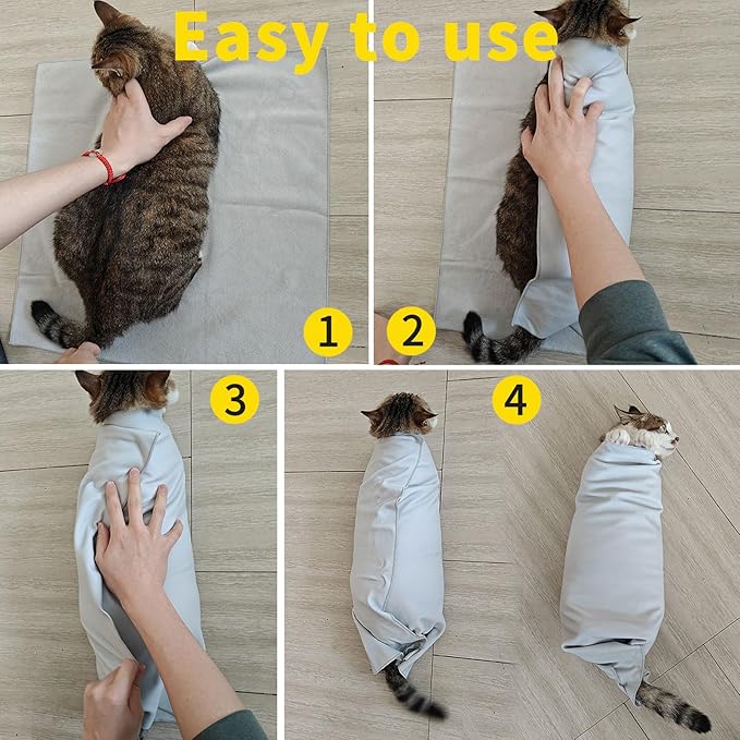 2PCS Cat Wrap for Cutting Nails, 21x21in Self-Adherent Pet Cat Grooming Wrap for Medicine, Nail Clipping, Teeth Brushing, Ear Cleaning | Anti-Escape Anti-Bite Anti-Scratch (Solid)