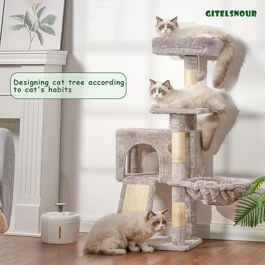 Cat Tree, 41.3" Cat Tower for Indoor Kittens with Scratching Board and Posts, Multi-Level Cozy Cat Condo with 2 Perches, Hammock, Balls, Light Gray GCT005SW