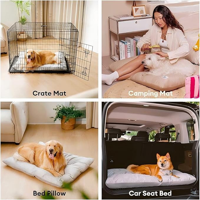 FUNNY FUZZY 2 in 1 Dog Crate Bed Pad for Large Sized Dog, Washable Reversible Pet Soft Mats,Durable Fluffy Kennel Mattress,Indoor Cats, 35" × 23", Beige