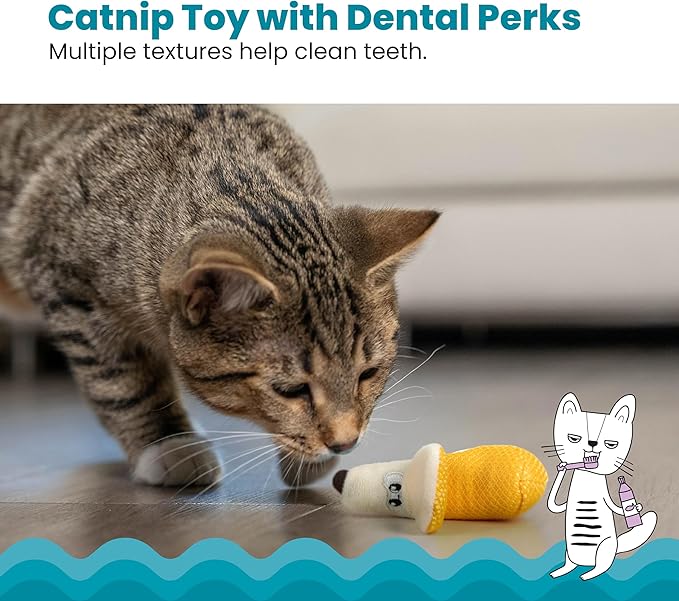 Catstages Dental Banana Cat Toy with Catnip, Interactive Chew for Healthy Teeth and Gums, Engages Hunting Instincts, Durable Indoor Play for Cats, Yellow