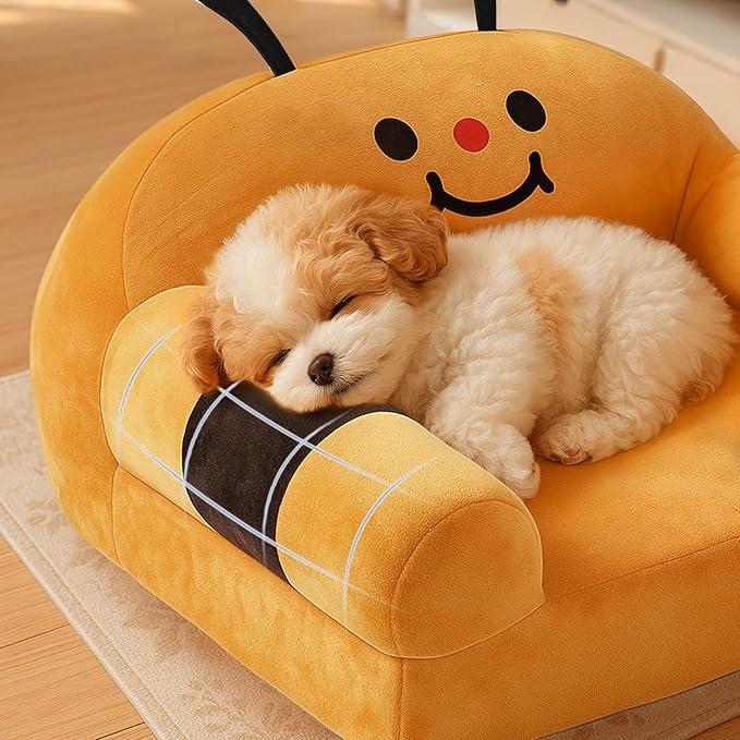 Cute Cat Couch with Soft Pillow, Supportive Dog Couch, Cat Sofa with Removable Cover，Cute Bee Shaped, 24 Inch