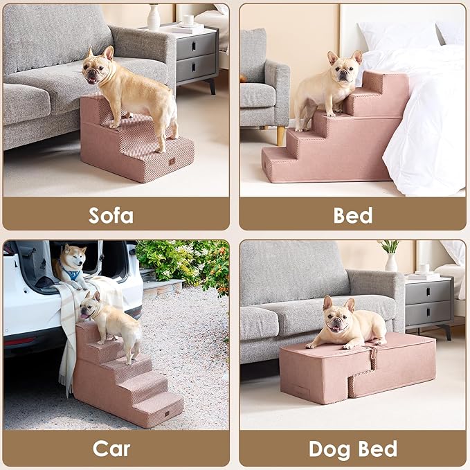 EHEYCIGA Dog Stairs for Small Dogs 13.5" H, 3-Step Dog Steps for Couch Sofa and Chair, Pet Steps for Medium Cats, Non-Slip Balanced Pet Ramp Indoor, Pink